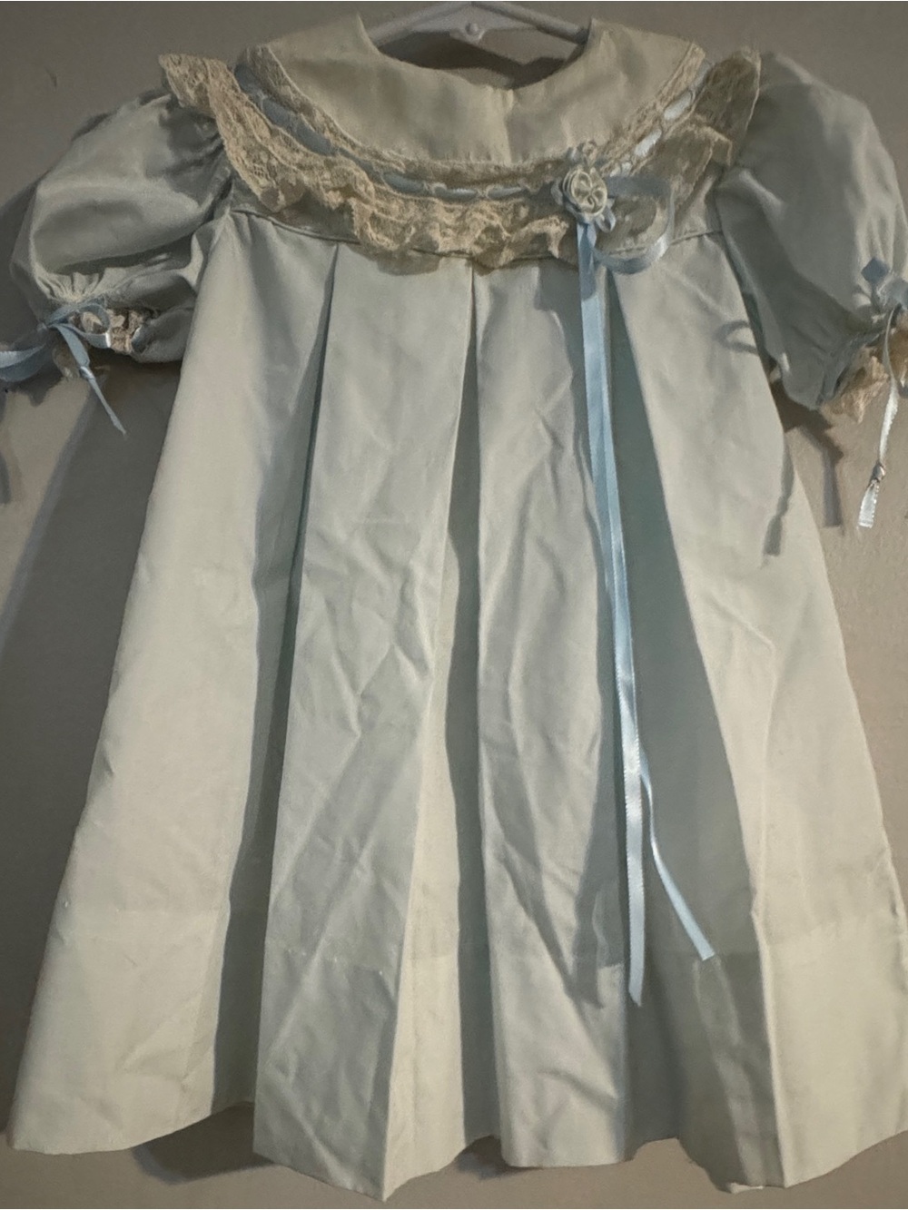 Vintage ANCE K Custom Made Pale Blue Girl Toddler Dress size 2T with Lace Ribbo